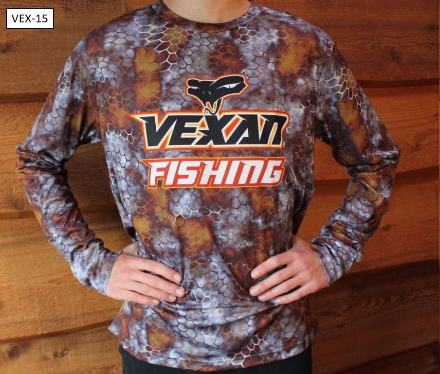 Vexan Fishing Long Sleeve T-Shirt Orange Light Gray Scales Camo Pattern