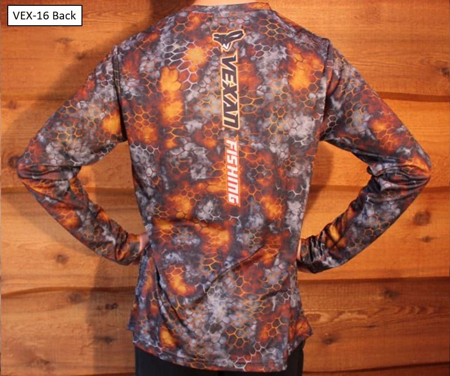 Fishing Scales Camo Medium Gray Orange Long-Sleeve T-Shirt - Back