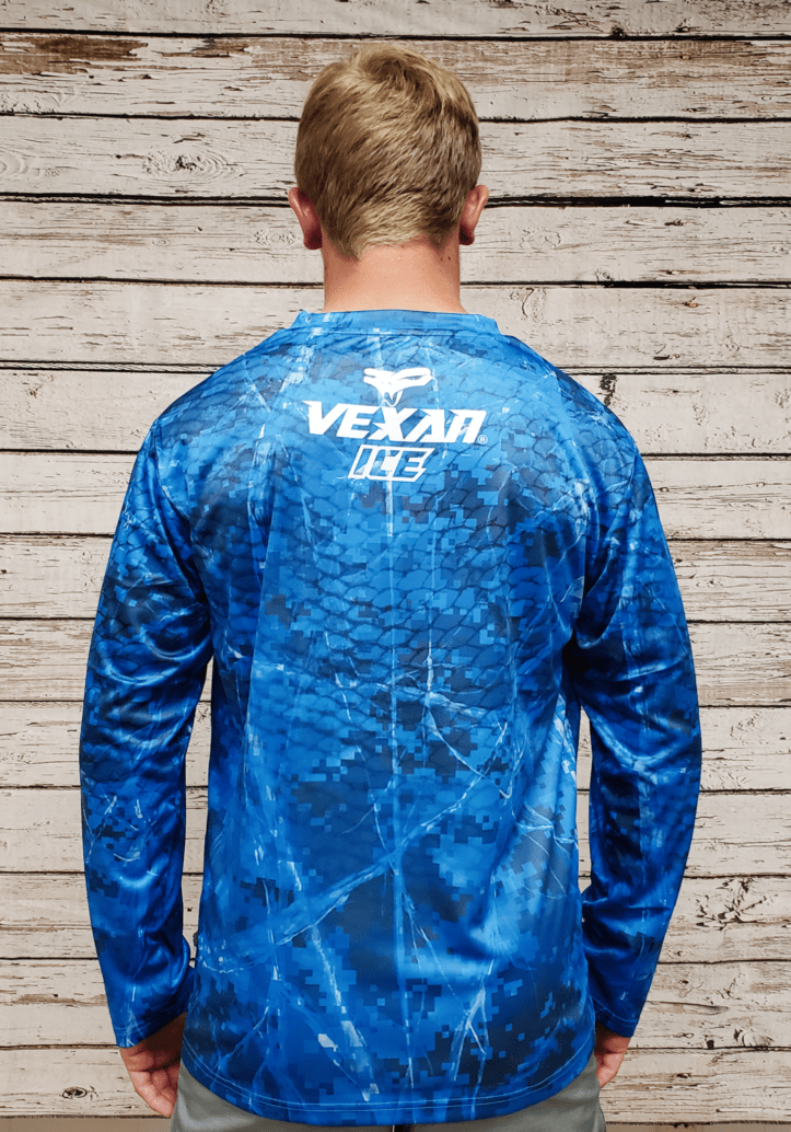 Vexan Ice Fishing Performance Long Sleeve T-Shirt 8 Bit Camo - Teal-Green