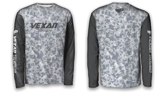 Vexan Fishing Performance Long Sleeve T-Shirt Gray Camo Dark Gray Sleeves Extra Small