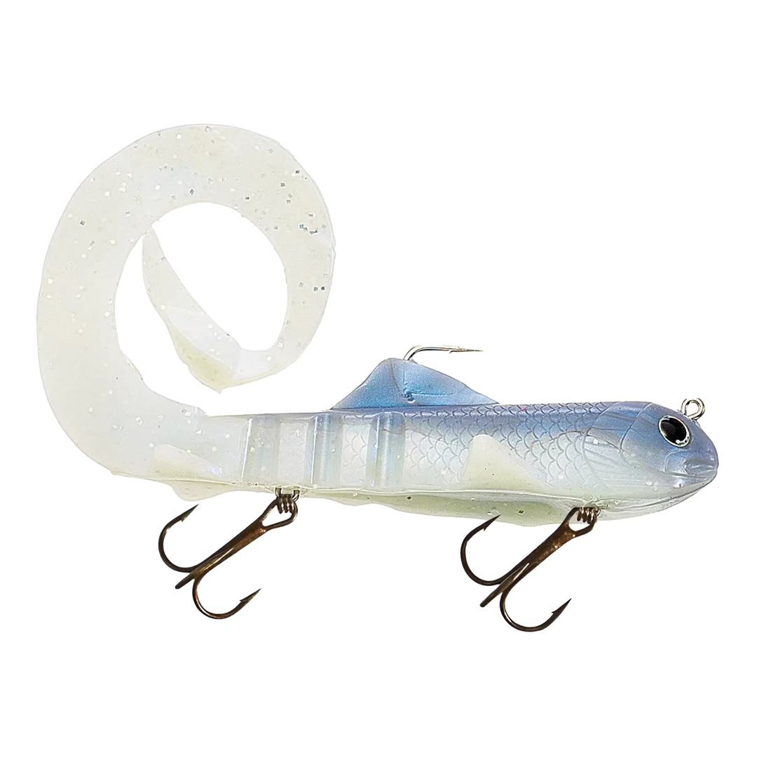 Cisco Mag Super DMusky Swimbait Vexan Fishing lure with a white and blue pattern 