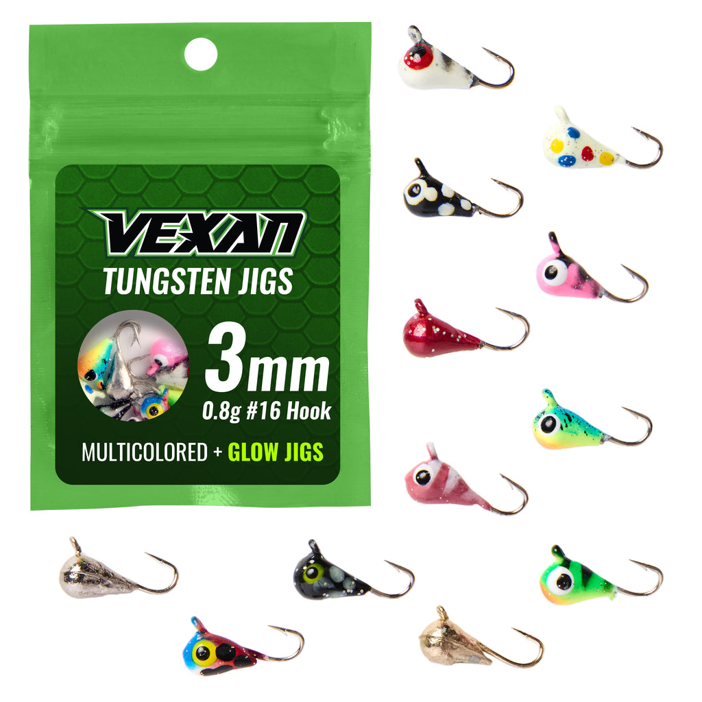 cheap ice fishing lures Vexan 12-Pack Tungsten Jigs S:fish fest off season sale item Black Chrome Scale WARNING Field & Stream Fishing Line Number:0.10mm-12LB-5.5KG