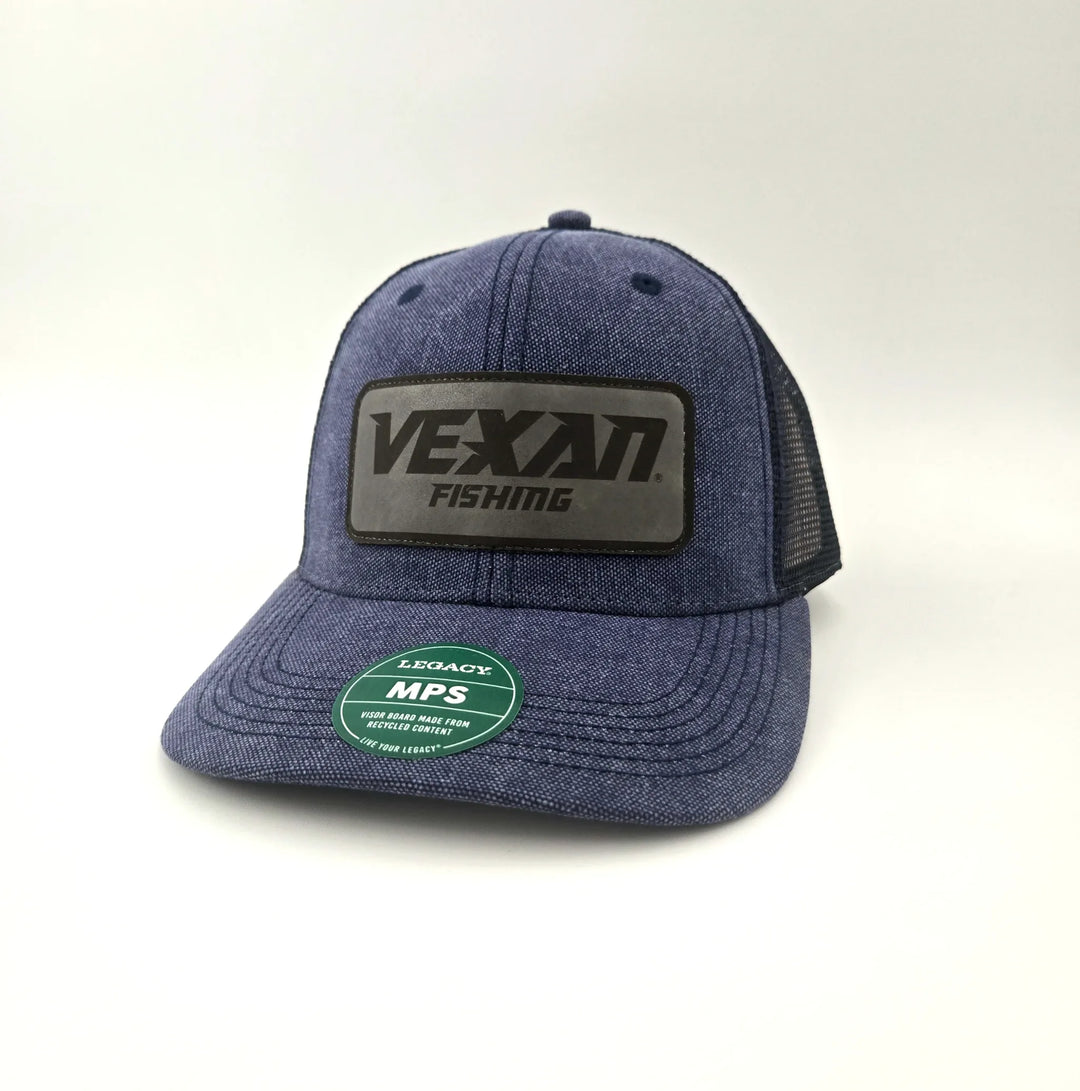 Blue cap with Vexan Fishing logo on a white background