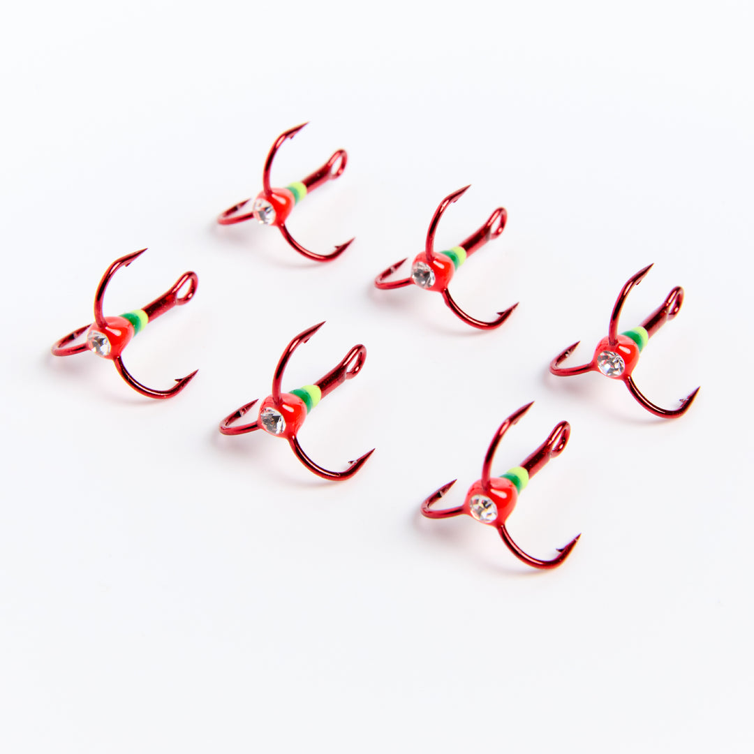 best treble hooks for ice fishing Crystal Reaper Treble Hooks (6pk) #14 / Red Crystal