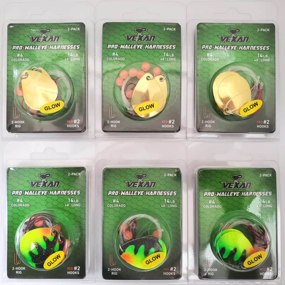 Vexan Two-fer Six 2-Packs (12 Total) Glow Walleye Crawler Harnesses Kit