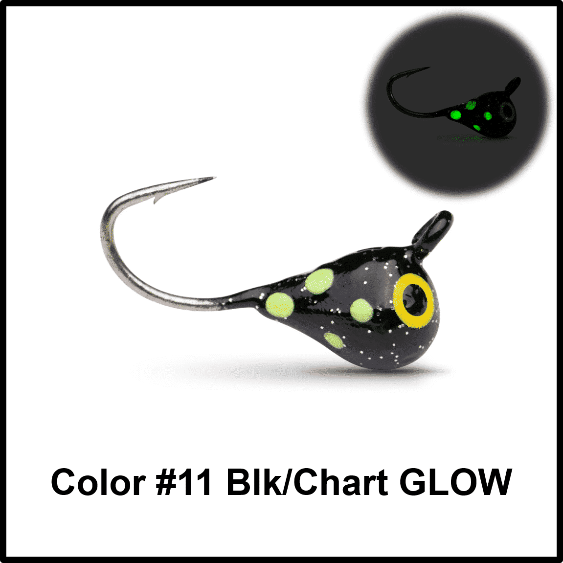 Tungsten Ice Fishing Jig - Black and Chartreuse Glow