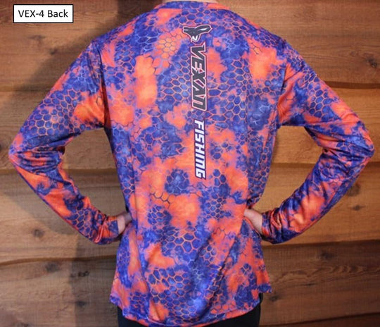 Fishing Scales Camo Purple Orange Long-Sleeve T-Shirt - Back