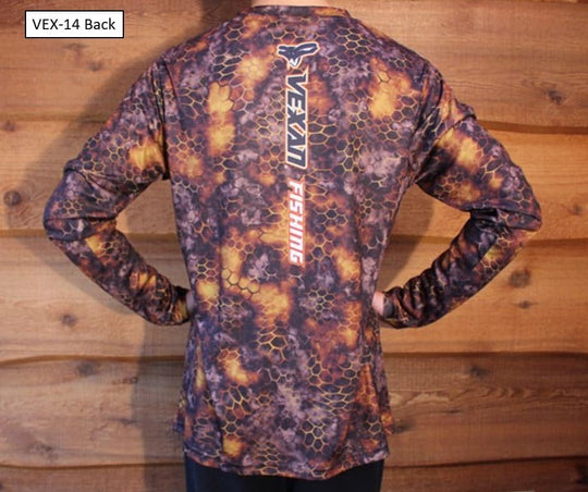 Fishing Scales Camo Dark Brown Orange Long-Sleeve T-Shirt - Back