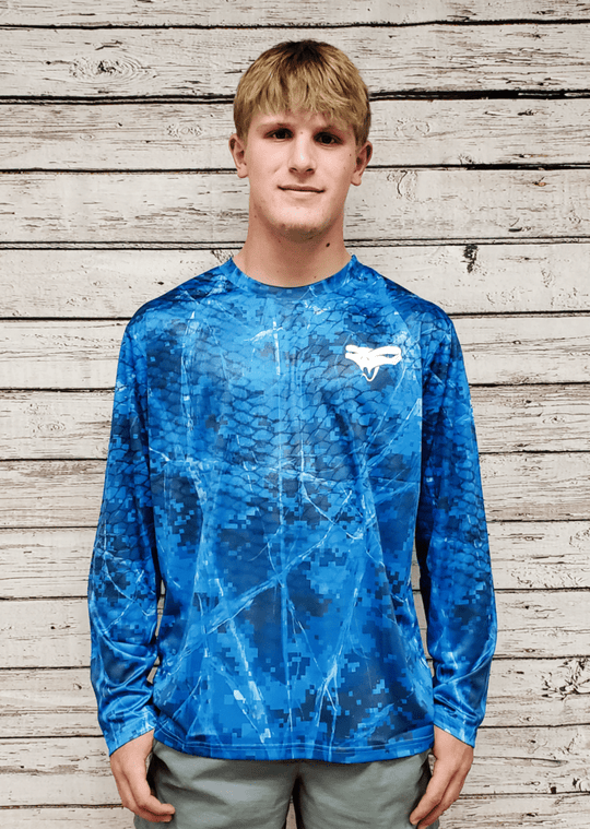 Vexan Ice Fishing Performance Long Sleeve T-Shirt 8 Bit Camo - Teal-Green